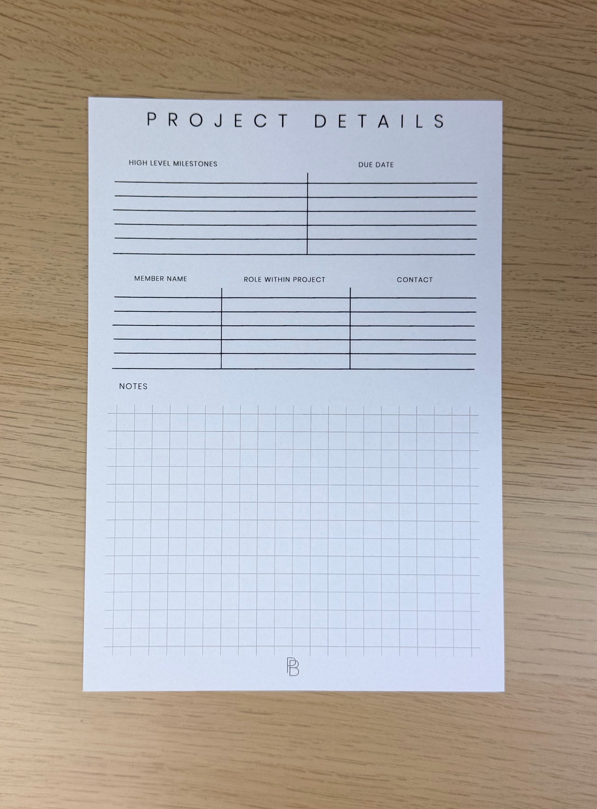 Project Planner Insert